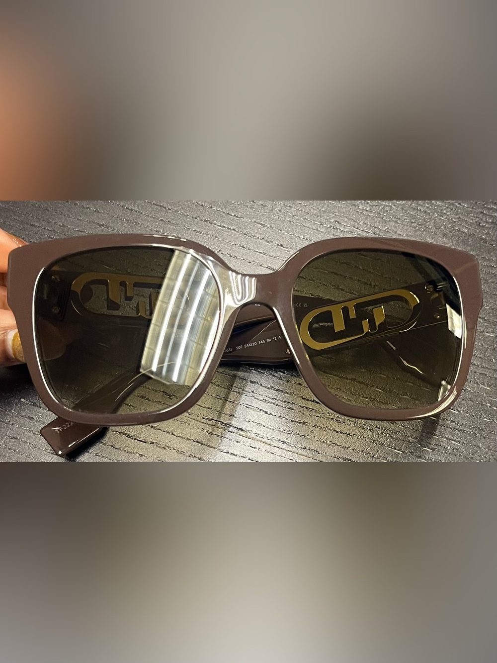 Fendi Brown Square Sunglasses with Gold Logo Accents